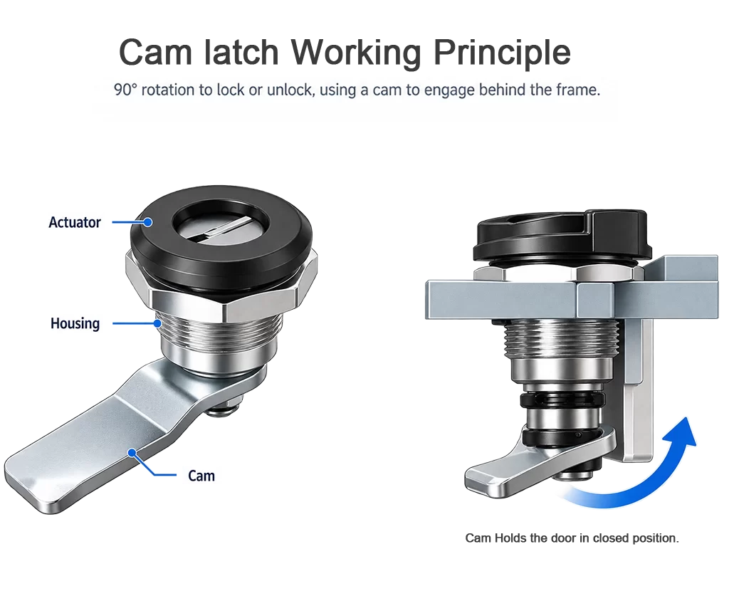 Cam latch working principle for electrical enclosure doors